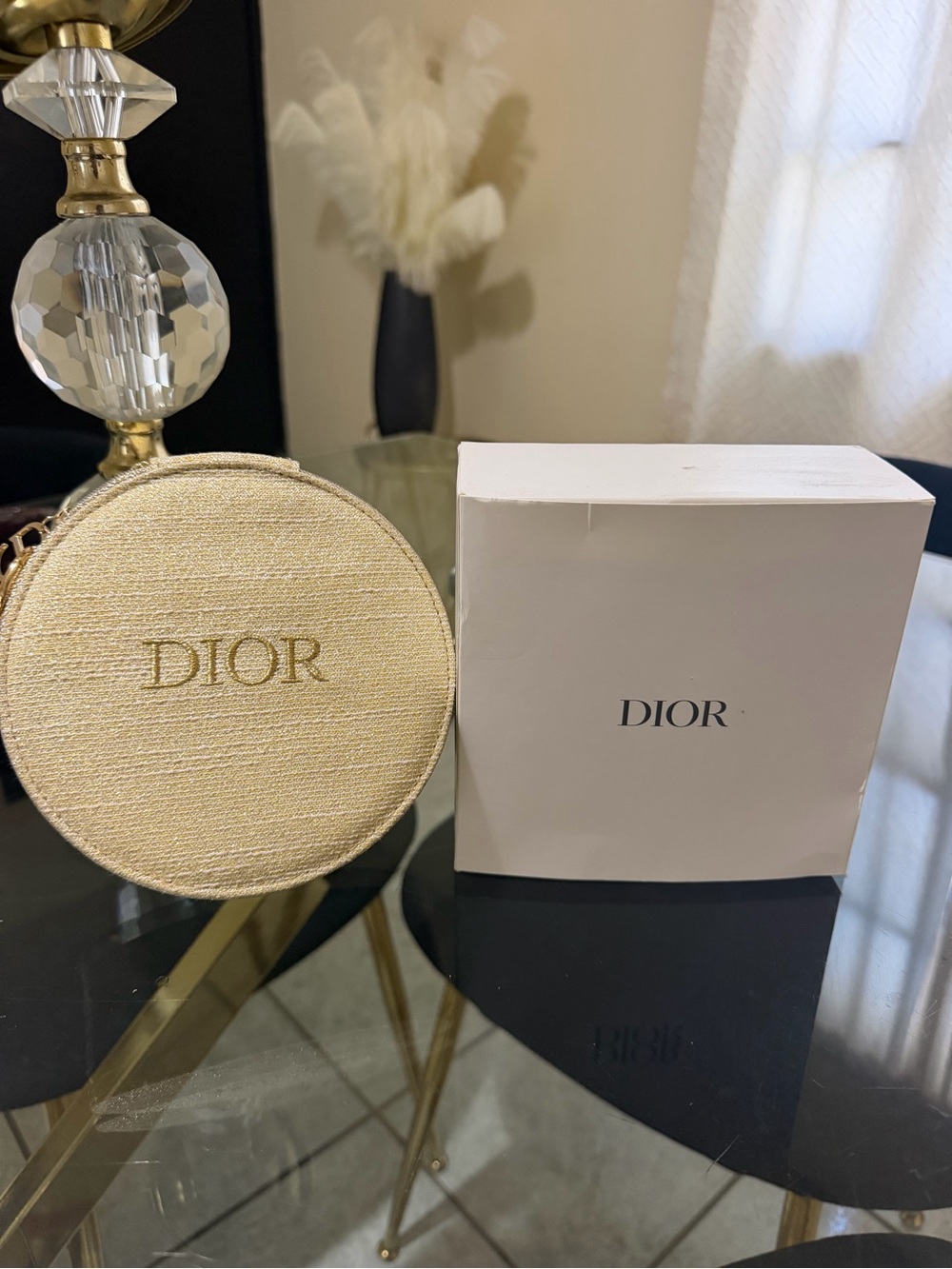 Dior Gold Round Canvas Mini Pouch